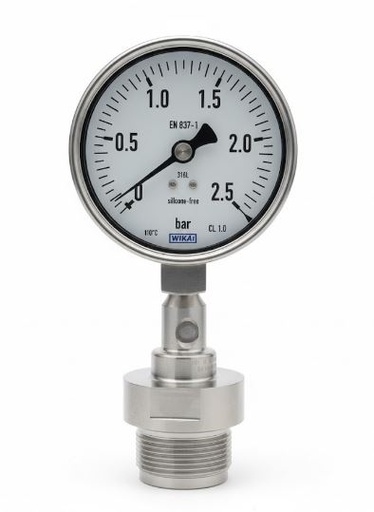 233.50.100 Manomètre avec membrane hydraulique de séparation WIKA 2,5bar Item 9934.01 - Inox - sans silicone 